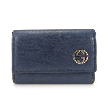 GUCCI Key Case 6 Rows 256337 Interlocking Navy Leather Accessories Men's Women's 19399