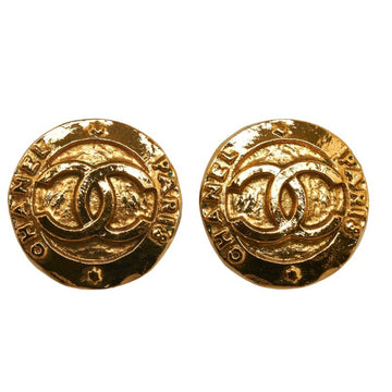 CHANEL Coco Mark Round Earrings Gold Plated Women's