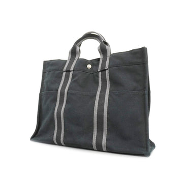 HERMES tote bag full toe MM canvas black ladies