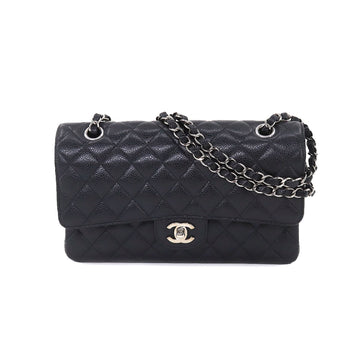 CHANEL Matelasse 25 Chain Shoulder Bag Caviar Skin Leather Black A01112 Silver Hardware