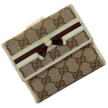 GUCCI Double Wallet Beige White Sherry 256997 Canvas Leather  Folio Ribbon GG W Women's