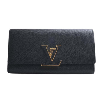 LOUIS VUITTON Taurillon Portefeuille Capucines Bifold Long Wallet M61248 Black Women's