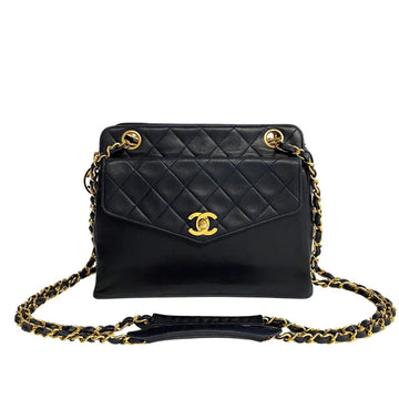 CHANEL Matelasse Lambskin Leather Turnlock Chain Semi Shoulder Bag