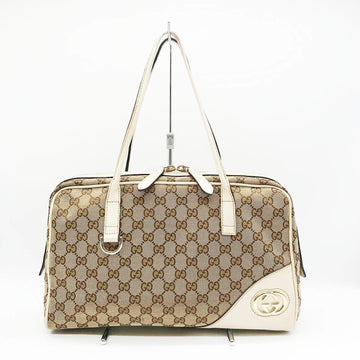 GUCCI New Brit GG Canvas Shoulder Bag Tote Beige x White Ladies 169971