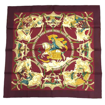 HERMES Scarf Muffler Carre 90 CAVALIERS DES NUAGES Cloud Knight Horse Pattern Bordeaux 100% Silk