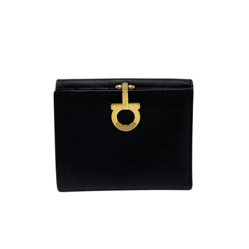 SALVATORE FERRAGAMO Gancini Saffiano Leather Genuine Bifold Wallet Black
