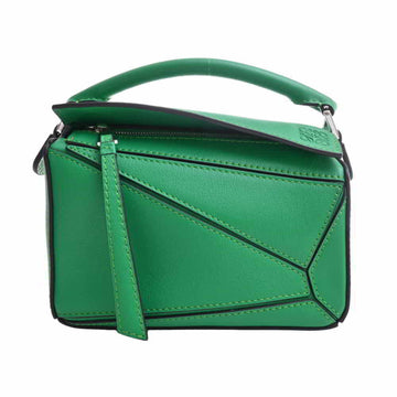 LOEWE Cushion Tote Tote Bag Canvas Leather Green Auth 29710A