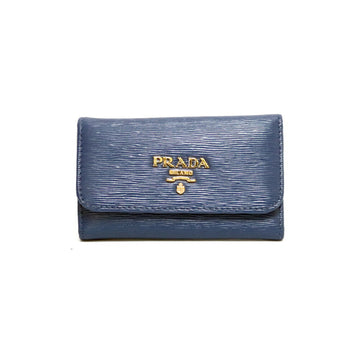 PRADA Key Case Saffiano Gold Hardware Navy Blue Women's Men's Leather