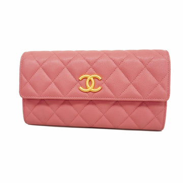 CHANEL Long Wallet Matelasse Caviar Skin Pink Ladies