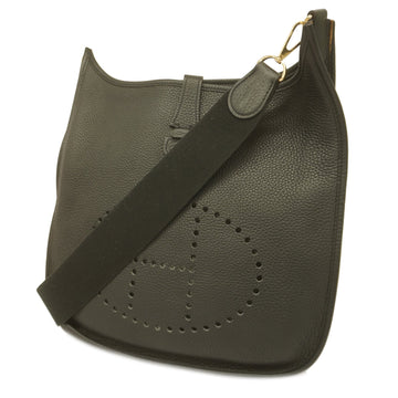 HERMESAuth  Evelyne1 K Stamp Taurillon Clemence Leather Shoulder Bag Black