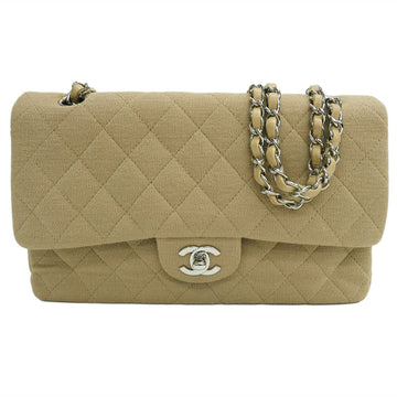 CHANEL Matelasse 25 W Flap Chain Shoulder Bag Cotton Jersey Beige A01112 Women's