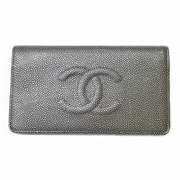 Chanel Caviar Skin Long Wallet Women's