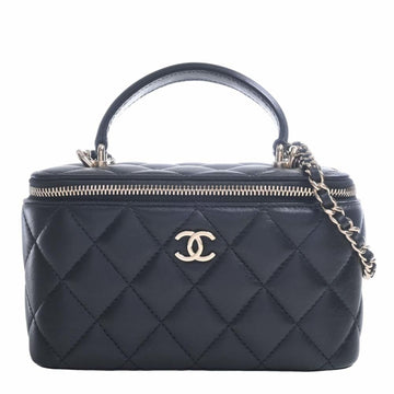 CHANEL Lambskin Matelasse Coco Mark Vanity Bag Chain Shoulder Black Ladies