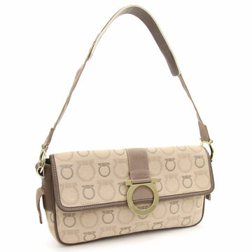 Salvatore Ferragamo Gancini Women's Canvas,Leather Shoulder Bag Beige