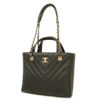 Chanel 2WAY bag V stitch leather black gold metal
