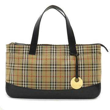 BURBERRY Nova Check Plaid Tote Bag Handbag Canvas Leather Dark Beige Black