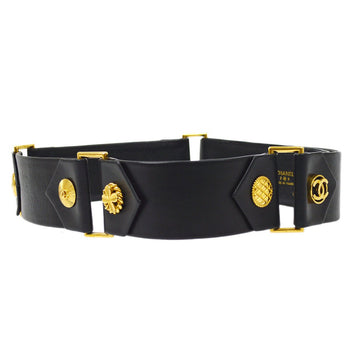 CHANEL 1994 Leather Belt Black Gold #75/30 39878