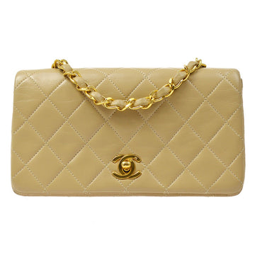 CHANEL Full Flap Single Chain Shoulder Bag Beige 39845