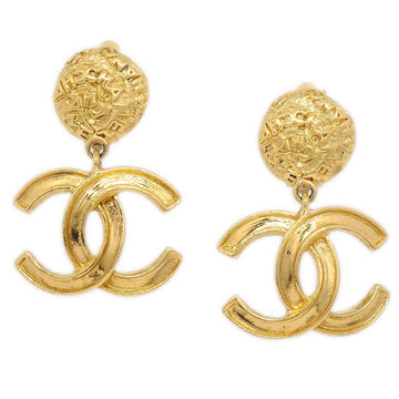 CHANEL 1995 CC Dangle Earrings Clip-On Gold 39259
