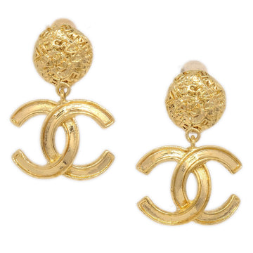 CHANEL 1995 CC Dangle Earrings Clip-On Gold 40024