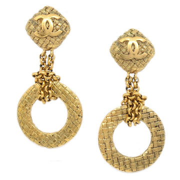 CHANEL 1994 Woven CC Earrings Clip-On Gold 40303