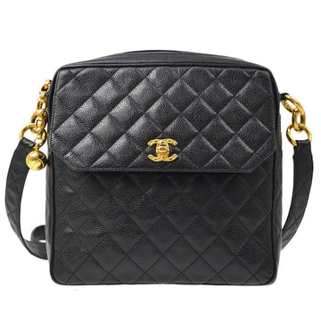 CHANEL 1991-1994 Black Caviar Quilted Pocket Camera Bag Small 40938