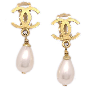 CHANEL Imitation Pearl Shaking Earrings Clip-On Gold White 96P 41347