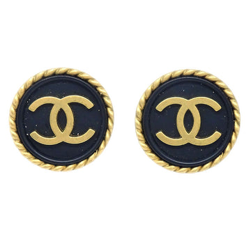 CHANEL 1995 Black & Gold CC Rope Edge Earrings 70085