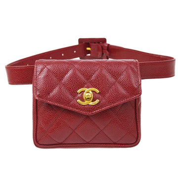 CHANEL 1991-1994 Red Caviar Belt Bag #80/32 AK36833h