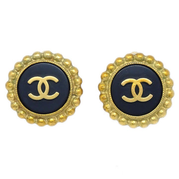 CHANEL 1995 Black & Gold Button Earrings Clip-On 60420