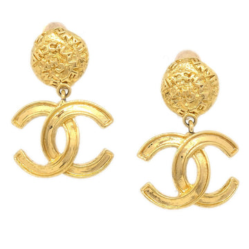 CHANEL 1995 CC Dangle Earrings Clip-On Gold 90217