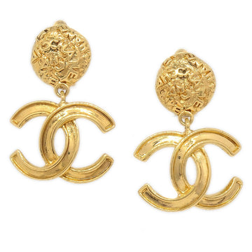 CHANEL 1995 CC Dangle Earrings Clip-On Gold 81315