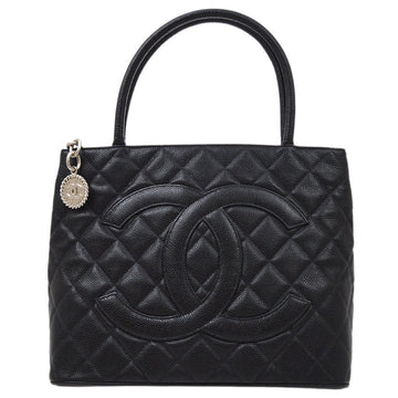 CHANEL 2003-2004 Black Caviar Skin Medallion Tote 61414