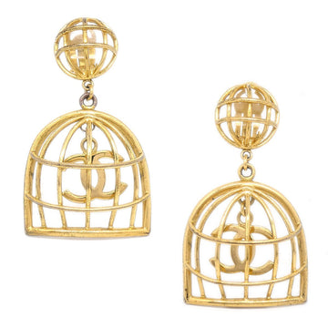 CHANEL Birdcage Shaking Earrings Clip-On Gold 93A 61570