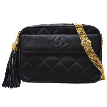 CHANEL 1989-1991 Black Satin Quilted Camera Bag 82681