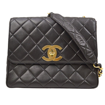 CHANEL 1991-1994 Big CC Straight Flap Medium Black Lambskin 93369