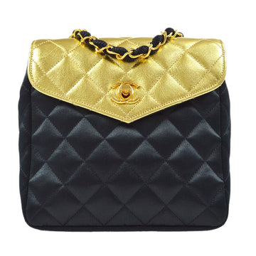 CHANEL★ 1986-1988 Black Satin Quilted Letter Flap 50328