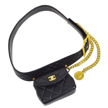 CHANEL 1994 Black Lambskin Quilted Belt Bag with Medallion Chain #80 41850
