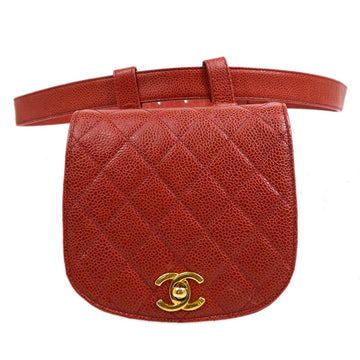 CHANEL 1989-1991 Red Caviar Round Belt Bag #75 AK38187i