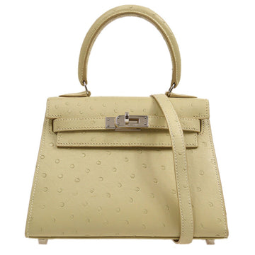 HERMES 2001 KELLY 20 SELLIER Blanc Casse Ostrich 42545