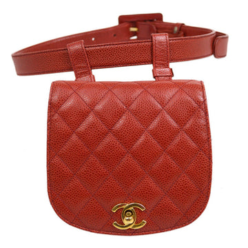 CHANEL 1989-1991 Red Caviar Round Belt Bag #80 AK38546e
