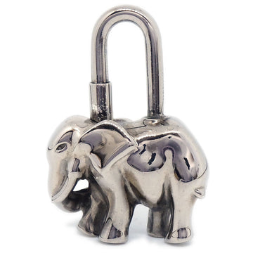 HERMES 1988 Limited Elephant Cadena Lock Bag Charm Silver Small Good 42498