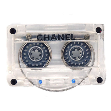 CHANEL 2004 Cassette Tape Brooch Plastic Clear 50791