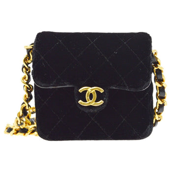 CHANEL Classic Flap Micro Shoulder Bag Pochette Black Velvet 06296