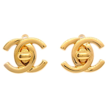 CHANEL 1996 Turnlock Earrings Clip-On Gold Small 96A 12076
