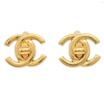 CHANEL★ Turnlock Earrings Clip-On Gold Small 96A 12118