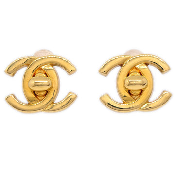 CHANEL Turnlock Earrings Clip-On Gold Small 95A 12163