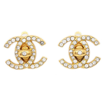 CHANEL 1996 Gold & Crystal CC Turnlock Earrings Small 12456