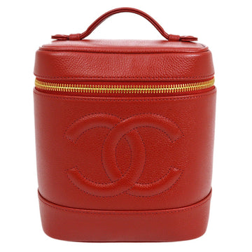 CHANEL Cosmetic Vanity Hand Bag Red Caviar Skin 01414