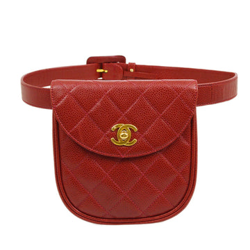 CHANEL 1996-1997 Red Caviar Round Belt Bag #75 02077